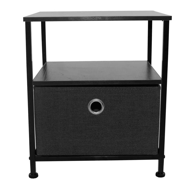 Sorbus 1 Drawer and Shelves Nightstand with Steel Frame, Wood Top & Fabric Bins