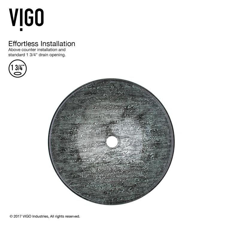 VIGO Giovanni Titanium Glass 17" L 17" W 6" H Round Vessel Bathroom Sink VG07050