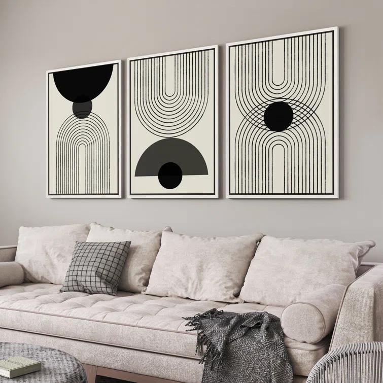 SIGNLEADER Mid-Century Modern Black And White Minimalist Abstract Home Decor Framed Wall Art Work Canvas Print