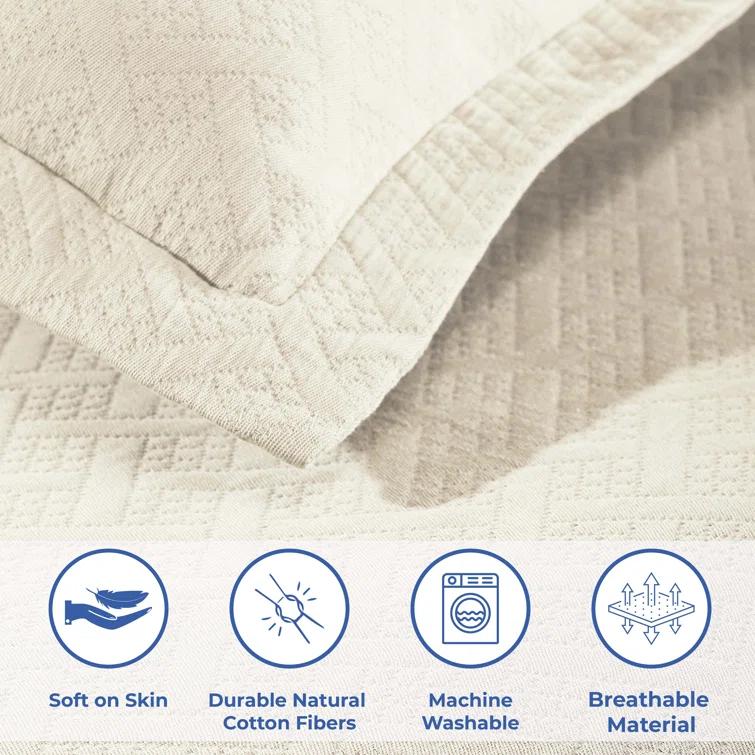 Superior Superior Cotton All Season Basketweave Medium Weight Bedspread Set with Shams