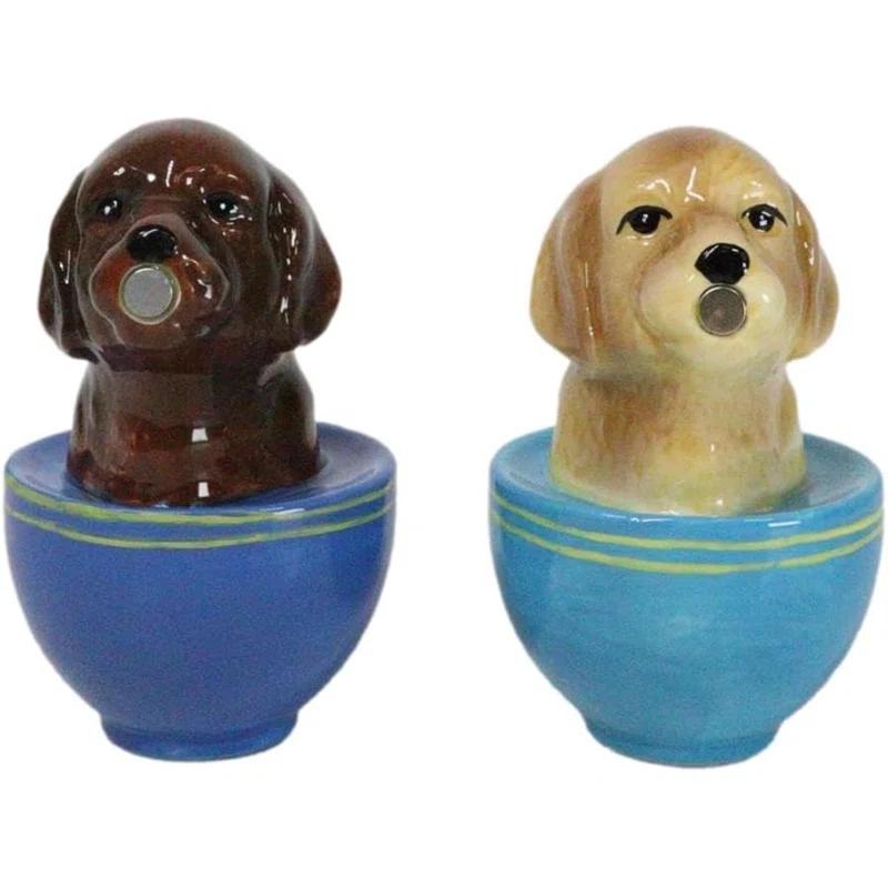 Trinx Chocolate And Fawn Teacup Labrador Puppy Dogs Salt Pepper Shakers Set