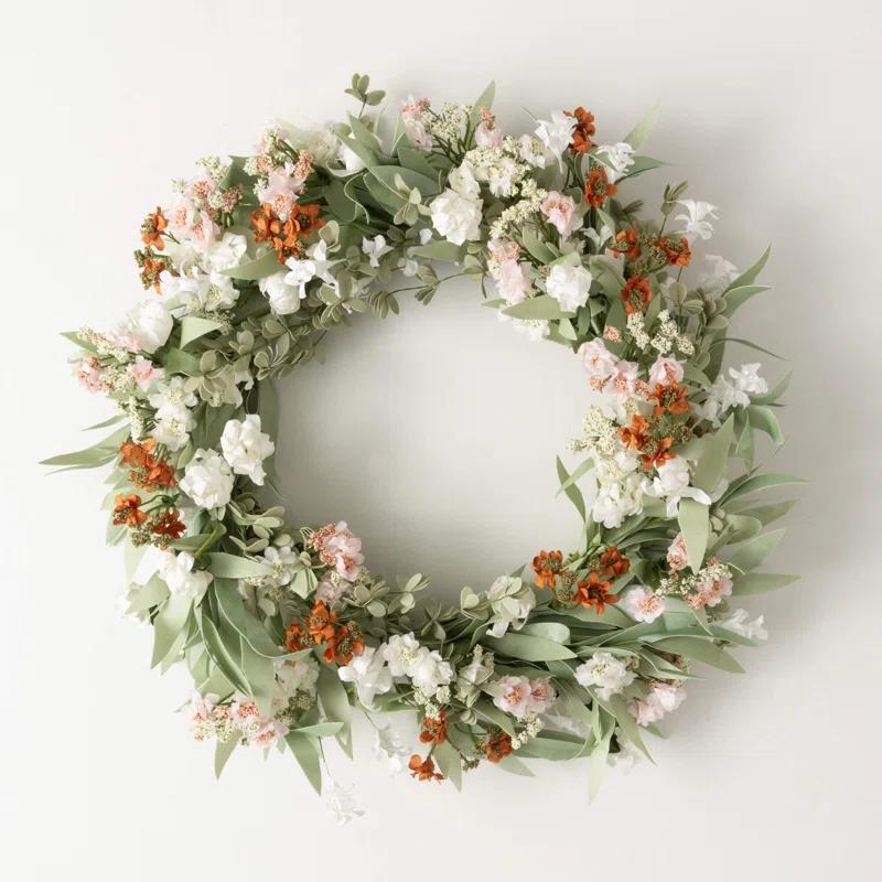 Primrue Artificial Mixed Wild Flower Wreath; White