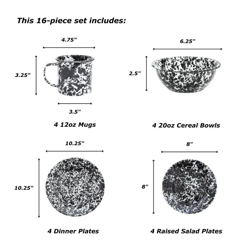 Crow Canyon Enamelware Splatter 16 Piece Dinnerware Set