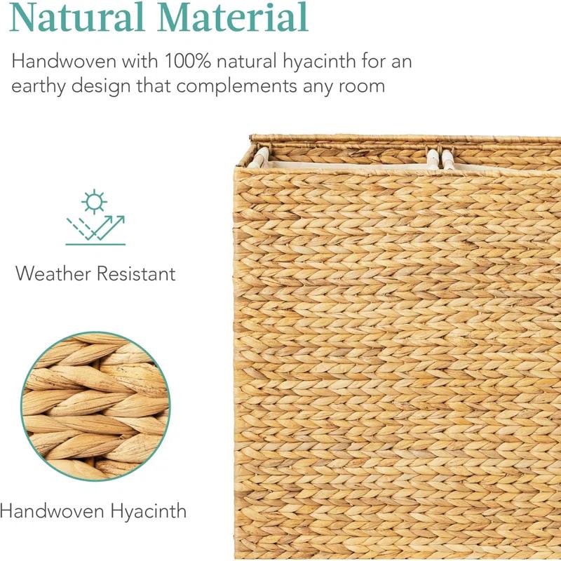 Bayou Breeze Large Water Hyacinth Double Laundry Hamper Basket w/ 2 Liner Bags, Handles