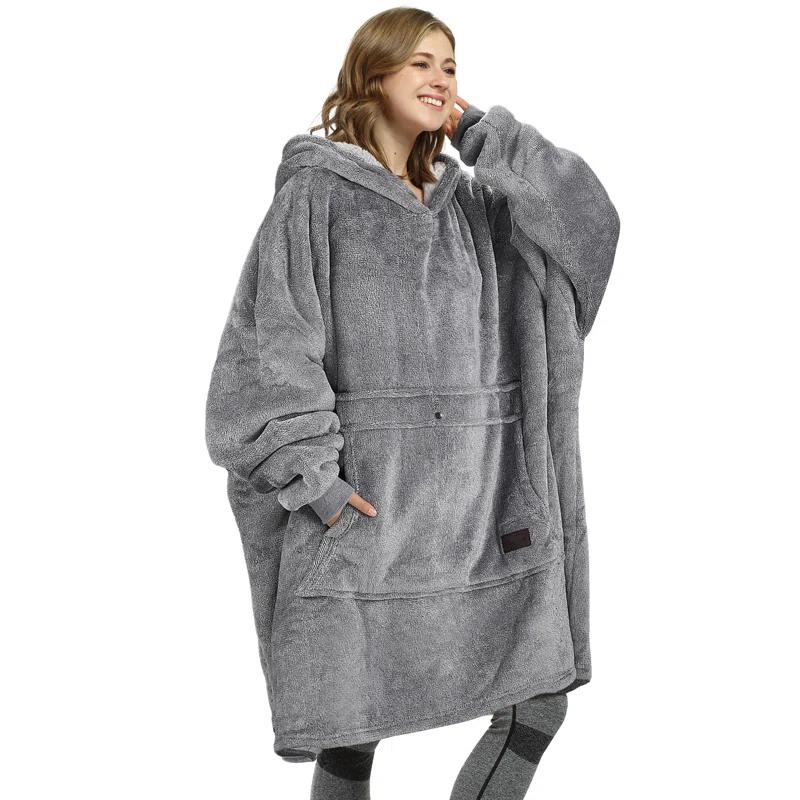 Catalonia Oversized Hoodie Blanket Sweatshirt, Warm Sherpa Giant Pullover with Front Pocket for Men Women