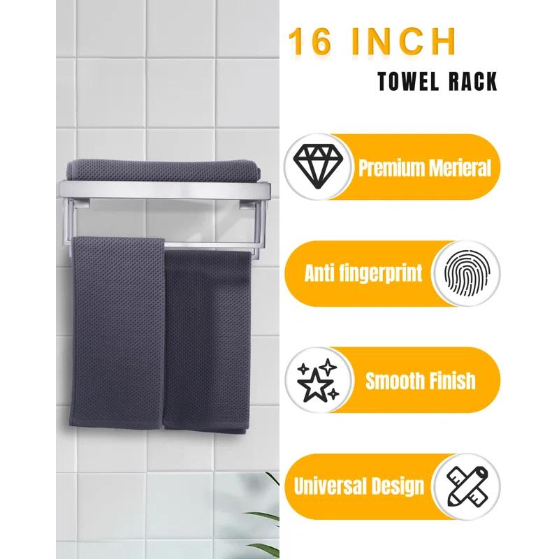 ARCORA AR5150101-16 2-Tier Wall Mounted Stainless Steel Bathroom Towel Rack With 2 Towel Bars Square Rods