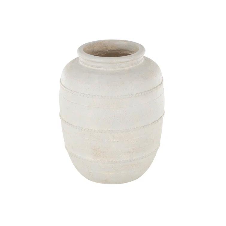 Tucson Magnesium Oxide Distressed Decorative Vase with Raised Braided Accents