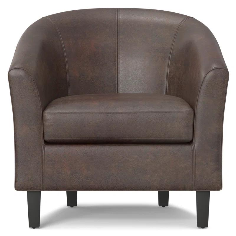Simpli Home Austin 30"W Upholstered Vegan Faux Leather Contemporary Tub Accent Chair with High Arms and Deep Seat