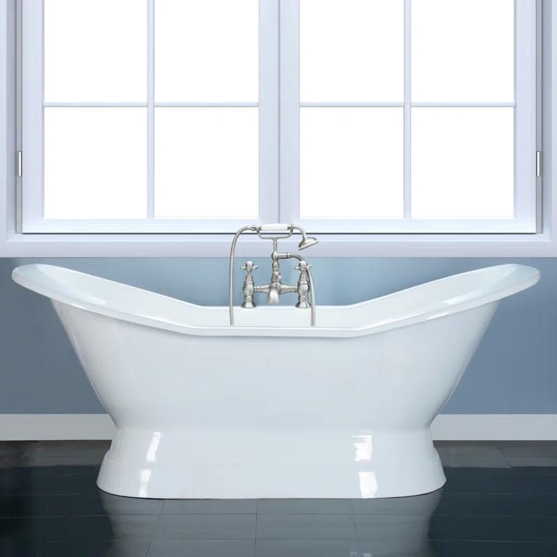 Kingston Brass Aqua Eden 72-Inch Cast Iron Oval Double Slipper Pedestal Tub (7-Inch Faucet Drillings)