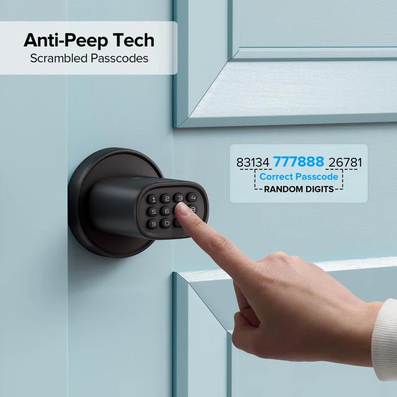 Keyless Entry Door Lock, Fingerprint Door Lock With Keypad Biometric Door Handle, Automatic Locking, For Interior Doors Up To 2-1/4" Thick, Bedroom, Home Office, Garage, 4 AA Alkaline Batteries, MD1 Black