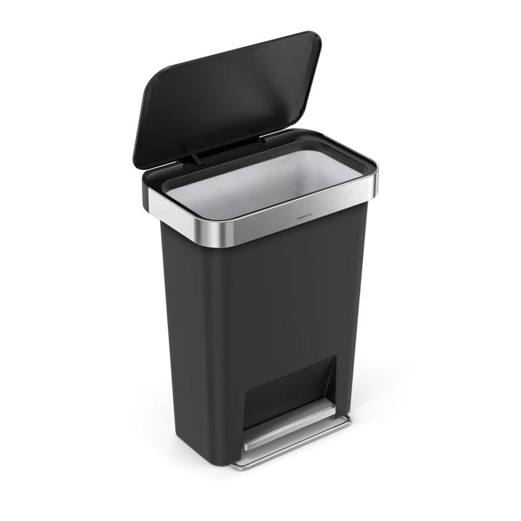 Simplehuman 45 Liter Rectangular Kitchen Trash Can with Liner Pocket, Black Plastic