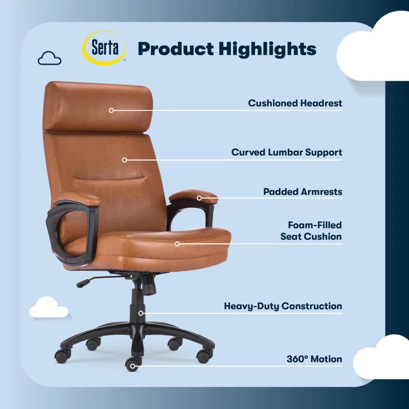 Serta Serta Comfort Executive Big & Tall Office Chair, Ergonomic High-Back, Semi Plush Seat, Padded Arms