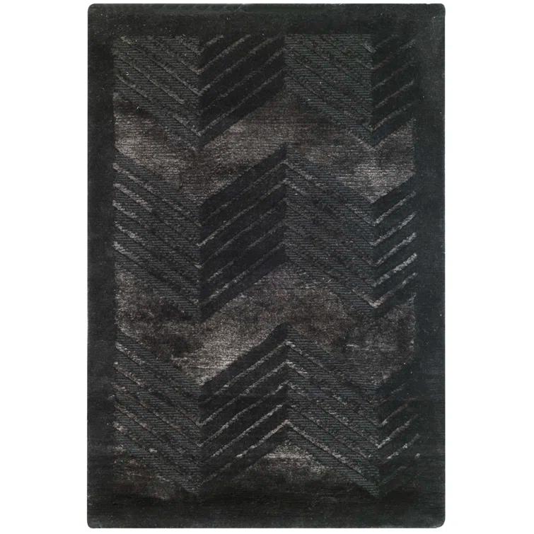 Onyx Art Deco Hand-Knotted Wool-Viscose Stripe Accent Rug