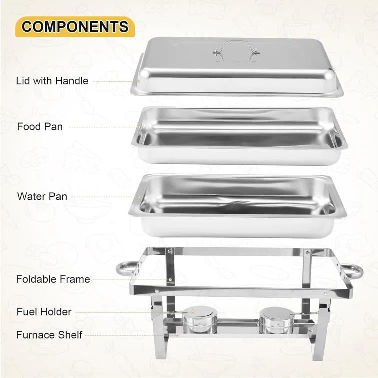 The Party Aisle™ Chafing Dishes For Buffet 4 Pack, 8 Qt Stainless Steel Chafers And Buffet Warmers Sets With Lid, Rectangle Serving Food Warmer Catering Supplies Buffet Display For Parties