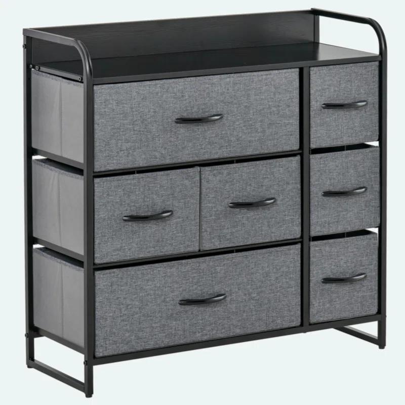 Red Barrel Studio® 7-Drawer Dresser, Fabric Chest Of Drawers, 3-Tier Storage Organizer For Bedroom Entryway, Tower Unit With Steel Frame Wooden Top