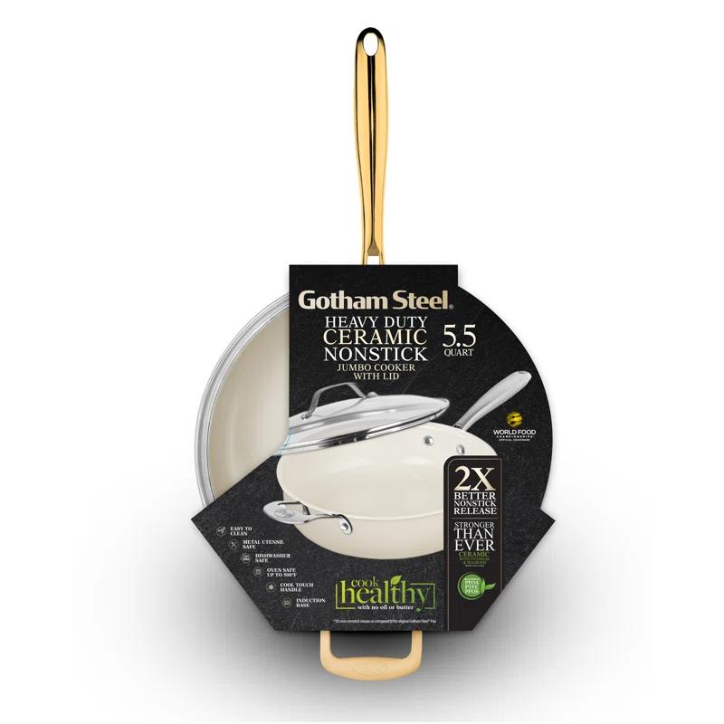 Gotham Steel Gotham Steel Naturals Cream Ultra Nonstick Ceramic 5.5 Qt Jumbo Cooker Pan with Lid