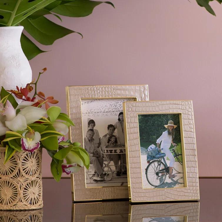 AERIN Classic Croc Fawn Leather Embossed Picture Frame