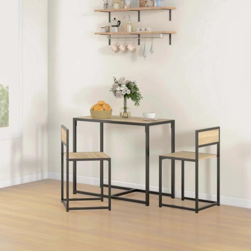 17 Stories 3-Piece Industrial Dining Table Set for 2 Person, Kitchen Table and Chairs, Dining Room Sets