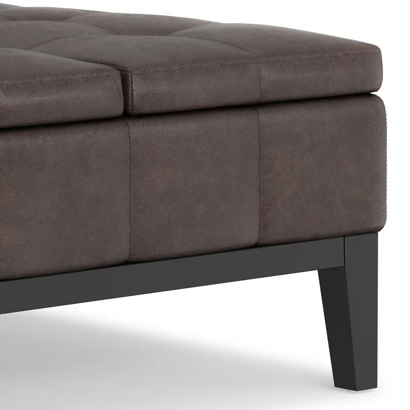 Simpli Home Dover 36"W Upholstered Square Coffee Table Storage Ottoman with Split Tufted Lift Top & Reviews | Wayfair