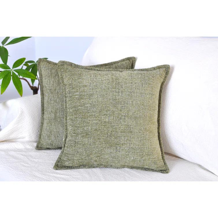 Oveesha Soft Chenille Throw Pillow Covers With Stitched Edge (Set of 2)