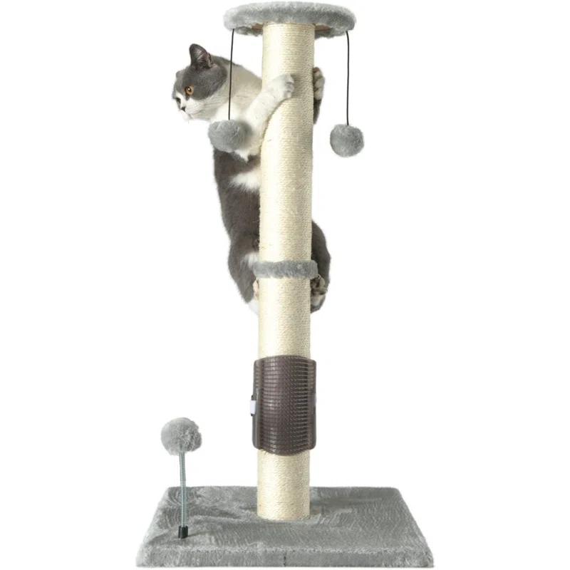 32" Tall Cat Scratching Post Sisal Scratch Posts With Hanging Ball And Self-Massage Brush Vertical Scratcher For Indoor Cats And Kittens(32Inches)