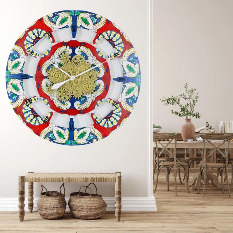 Wall Clock Oversized 36" for Living Room with Real Moving Gears Italy Style