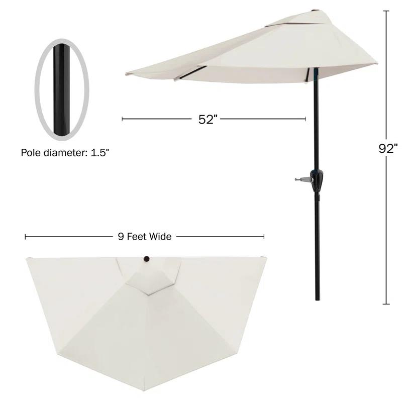 Pure Garden Summertime Umbrellas 3 Half Umbrella Outdoor Patio Shade - 9' Patio Umbrella with Easy Crank - Small Canopy for Balcony, Table, or Deck by Pure Garden