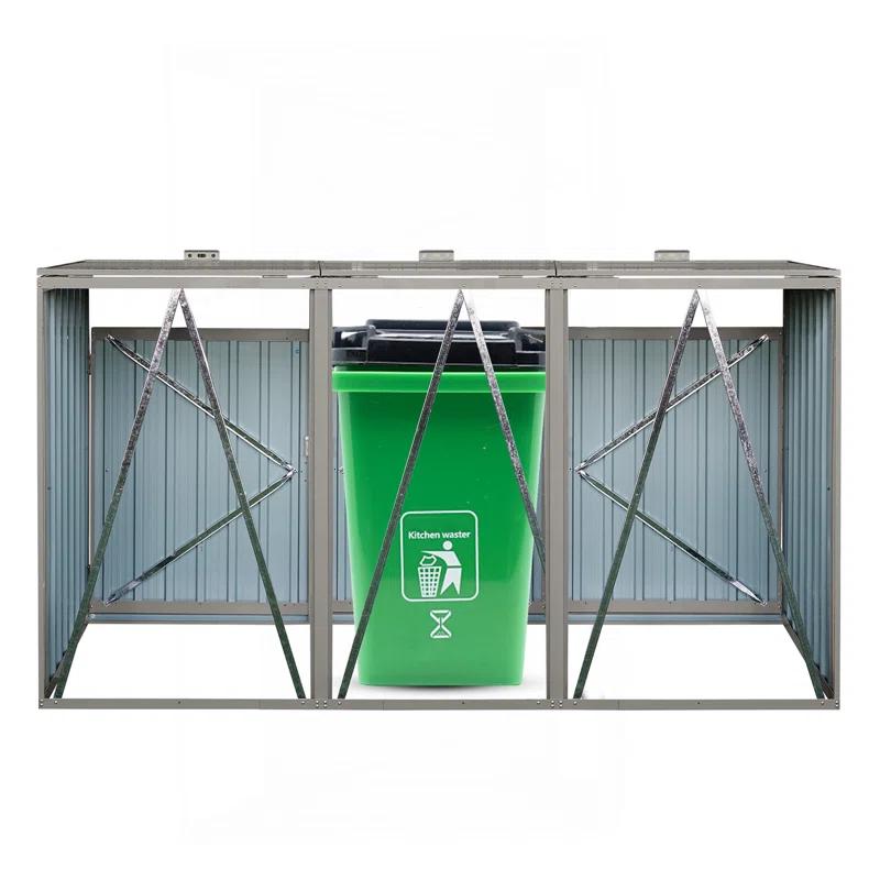 Alxfarton Garbage Bin Shed Stores 3 Trash Cans Metal Outdoor Bin Shed For Garbage Storage