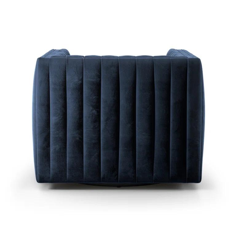 Sapphire Navy Swivel Glove Chair in Luxurious Leather and Wood