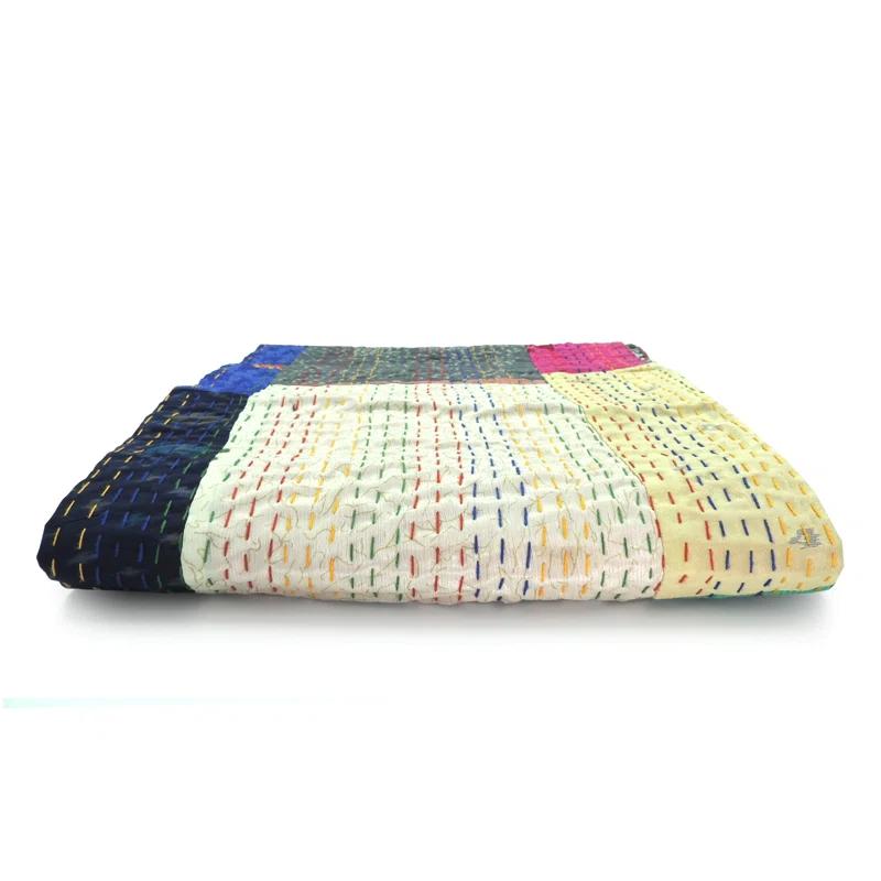 Rajani Home Handmade Kantha Silk Blend Throw Blanket