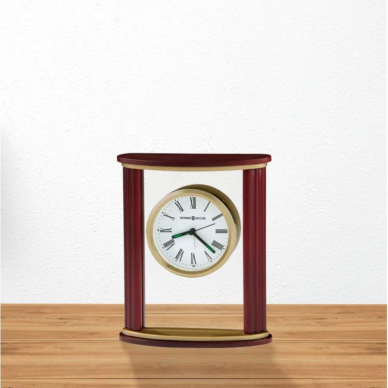 Victor Traditional Roman Numeral Rosewood Wood Quartz Movement / Crystal Tabletop Clock with Alarm in Brown/Brass
