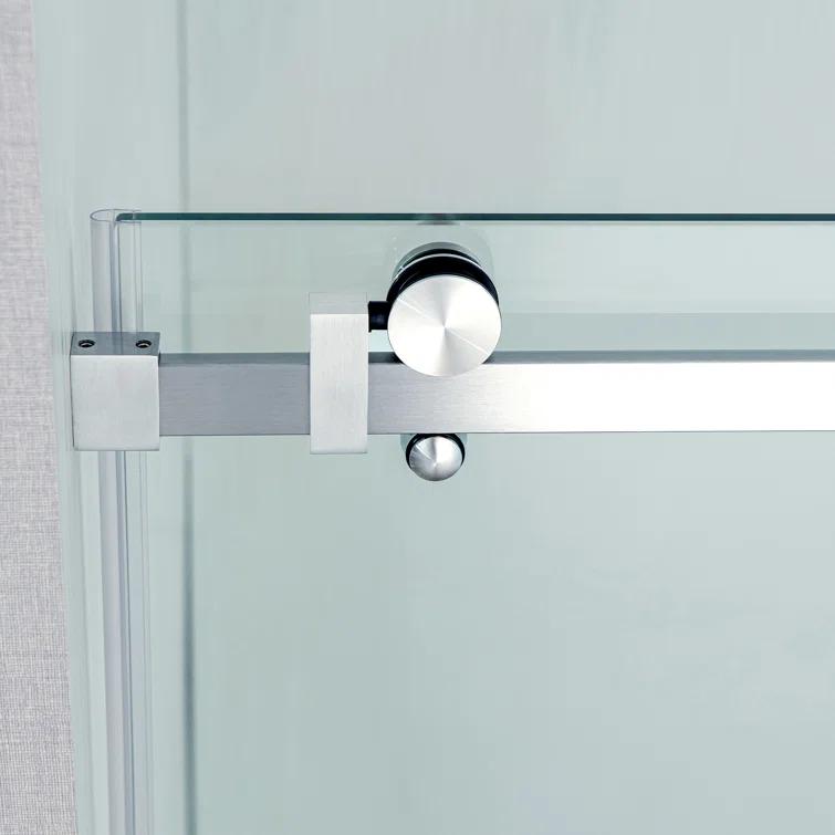 WoodBridge Semi-Frameless Single Sliding Shower Doors, 56-60" W X 76" H With 5/16" Clear Tempered Glass And Explosion-Proof Film MSDF6076-C