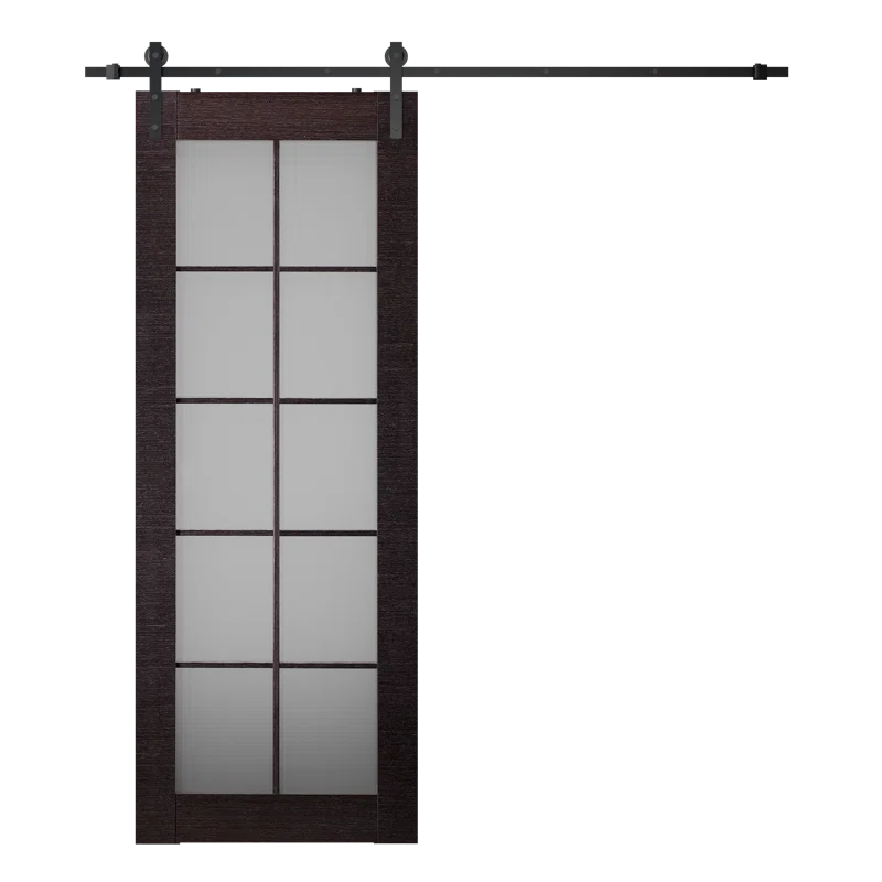 Belldinni Palladio 10-Lite Solid Manufactured Wood and Glass Paneled Prefinished Barn Door with Installation Hardware Kit