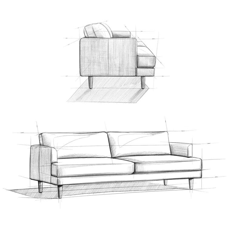 Simpli Home Livingston Top Grain Genuine Leather Mid-Century Modern Sofa With Solid Wood Frame For Living Room