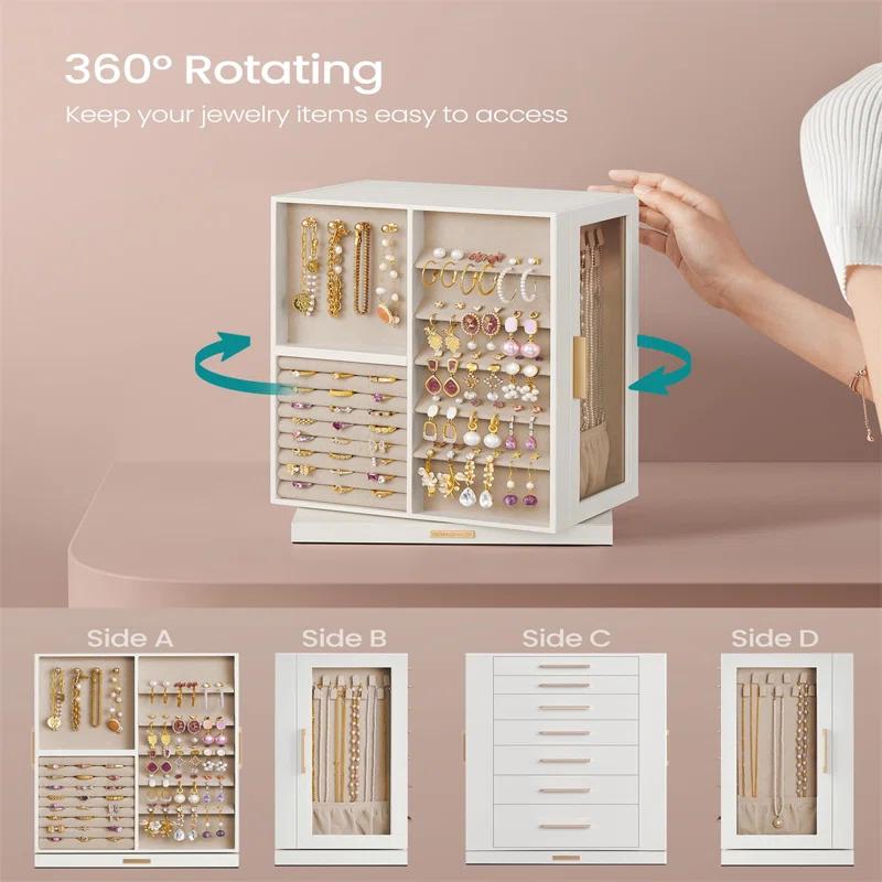 Stack man Jewelry Box 360° Rotating, Jewelry Storage Case With 5 Drawers