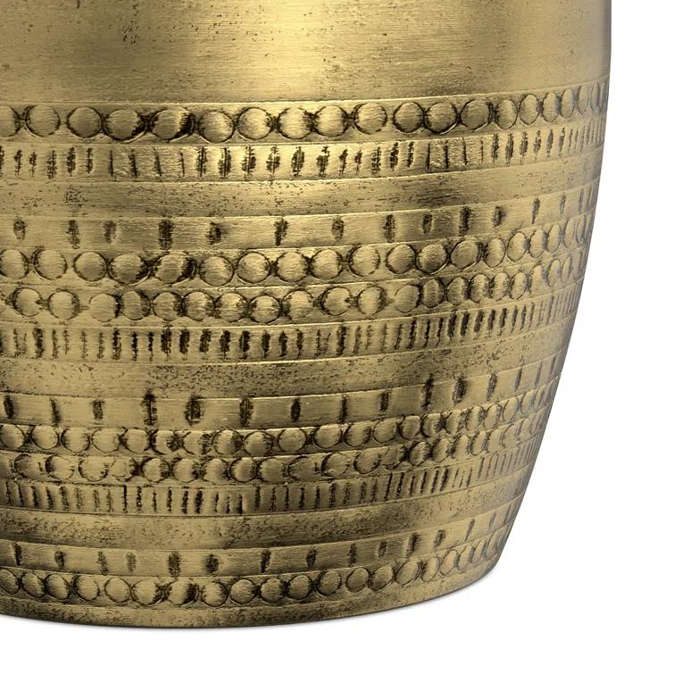 Bungalow Rose Johnsen 15"W Metal Industrial Boho Tribal Pattern Drum End Table with Textured Finish, Assembled