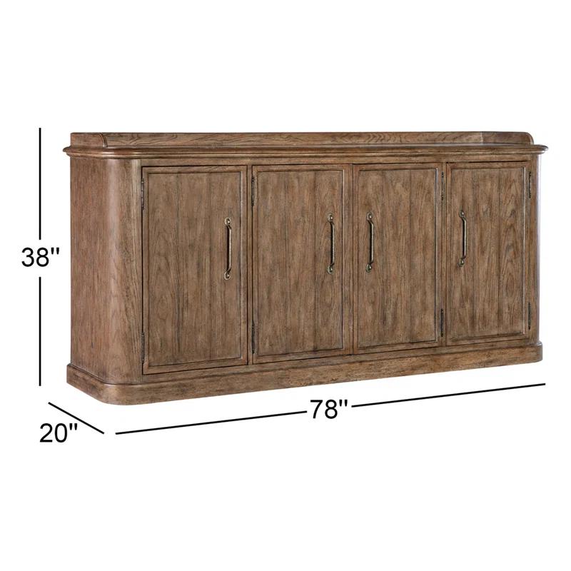 Rustic Honey Brown Oak Four-Door Buffet with Antique Bronze Pulls