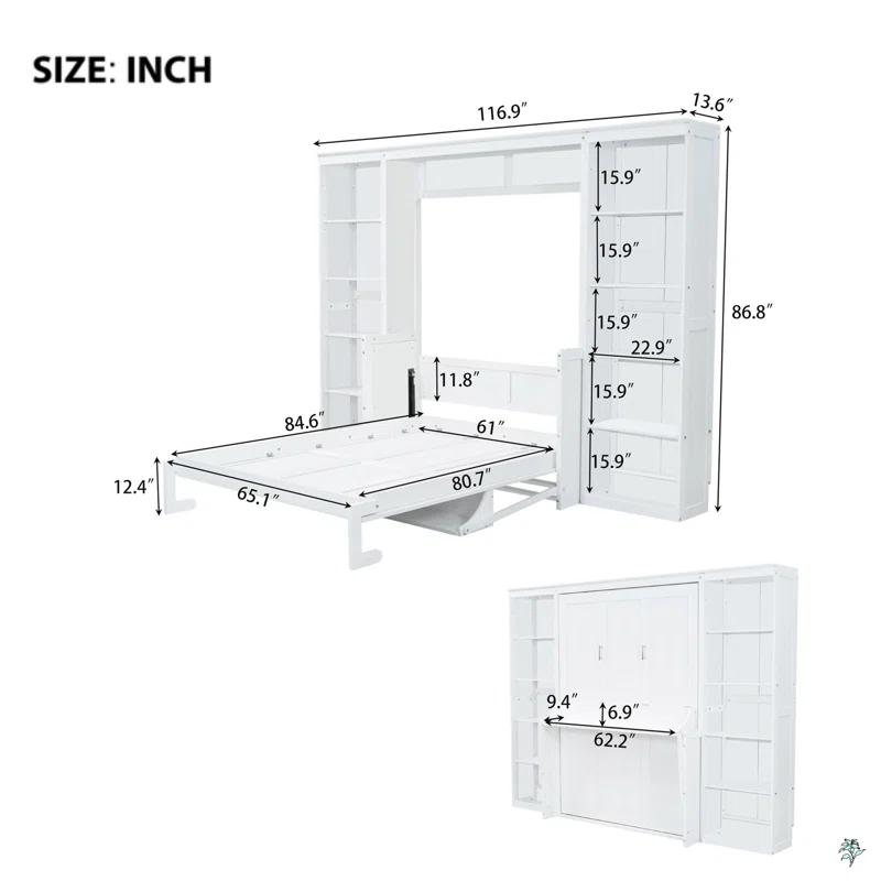 BVNECXP Queen Size Murphy Bed With Desk And Bookshelf