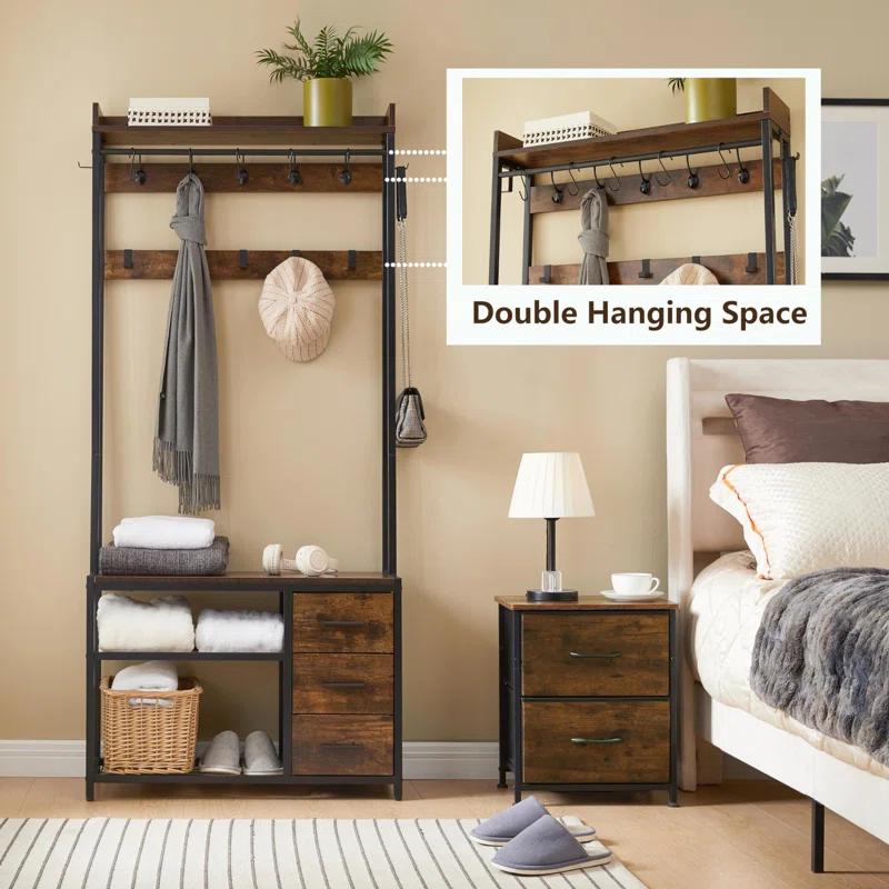 Hall Tree, 5-in-1 Coat Rack with Bench and Shoe Storage
