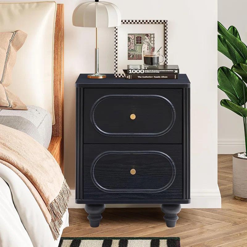 Canora Grey 2 Drawer Fluted Nightstand Set Of 2, Mid Century Modern Farmhous...