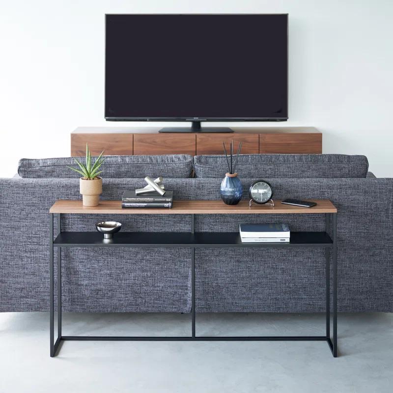 Yamazaki Home Yamazaki Home Tower Long Console Table For Entryway Or Hallways, Narrow Behind Sofa Table With Wooden Top And Metal Shelf - Shelf, 26" - Steel