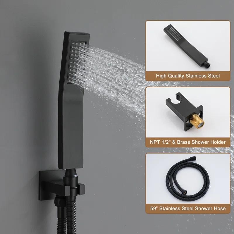 CASAINC CS6228-12MB Dual Shower Head Thermostatic Rainfall Shower System with Rough in-Valve and Shower Body Spray