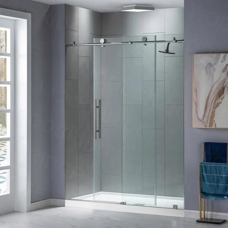 WoodBridge 56"-60" W x 76" H Single Sliding Frameless Shower Door | 3/8" (10mm) Thickened Upgrade Tempered Glass | Stainless Steel Hardware | Safe, Explosion-Resistant, Clear & Stylish, Sturdy & Durable MBSDC6076-C