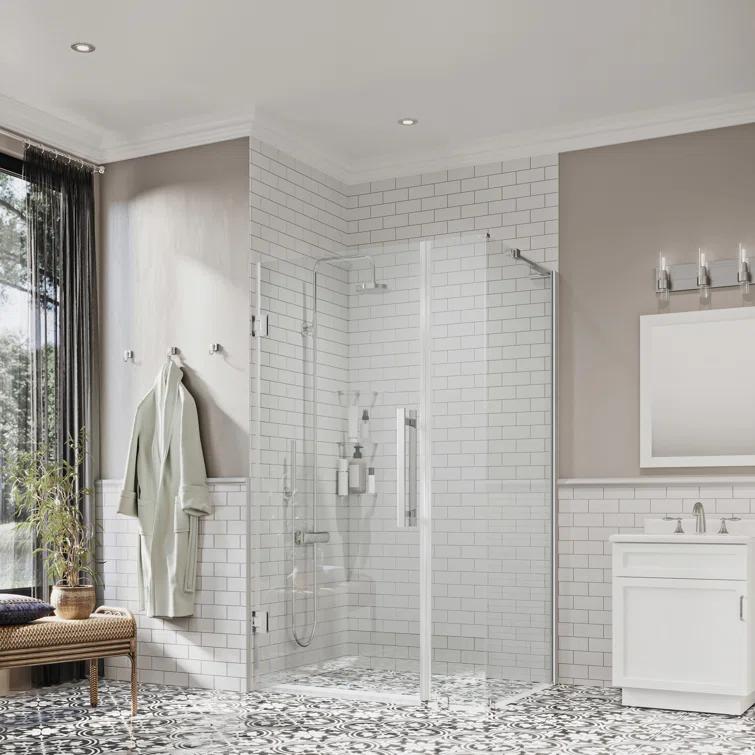 Ove Decors Endless Tampa-Pro 29" W x 72" H Corner Frameless Shower Kit, Door, Panel, Shelves TP0111101