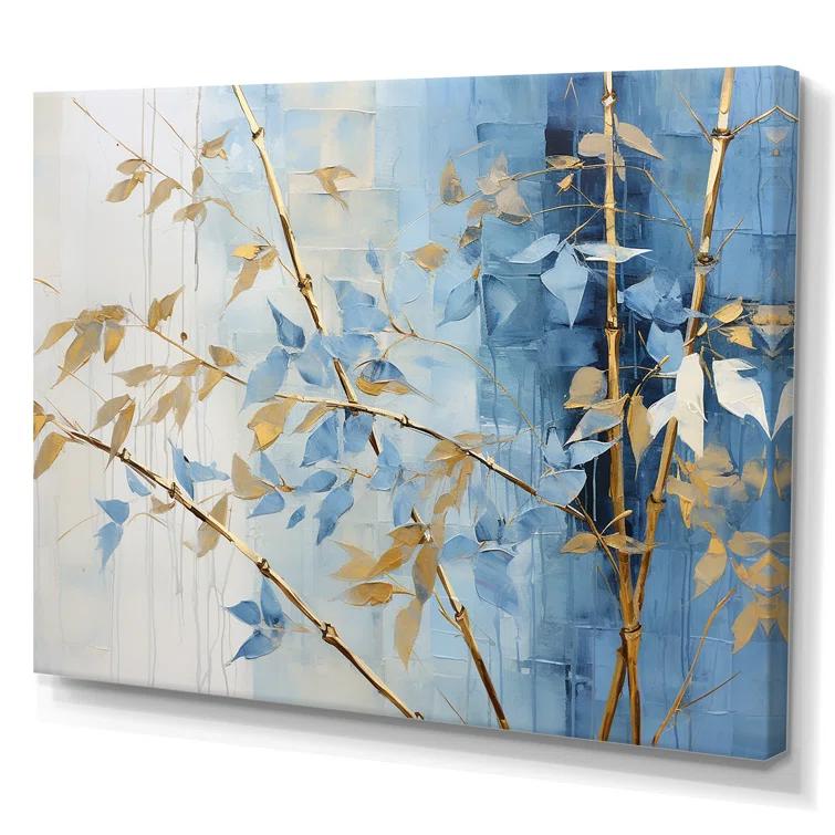 Design Art Blue And Gold Bamboo Dance - Bamboo Canvas Wall Art_106586 | Wayfair