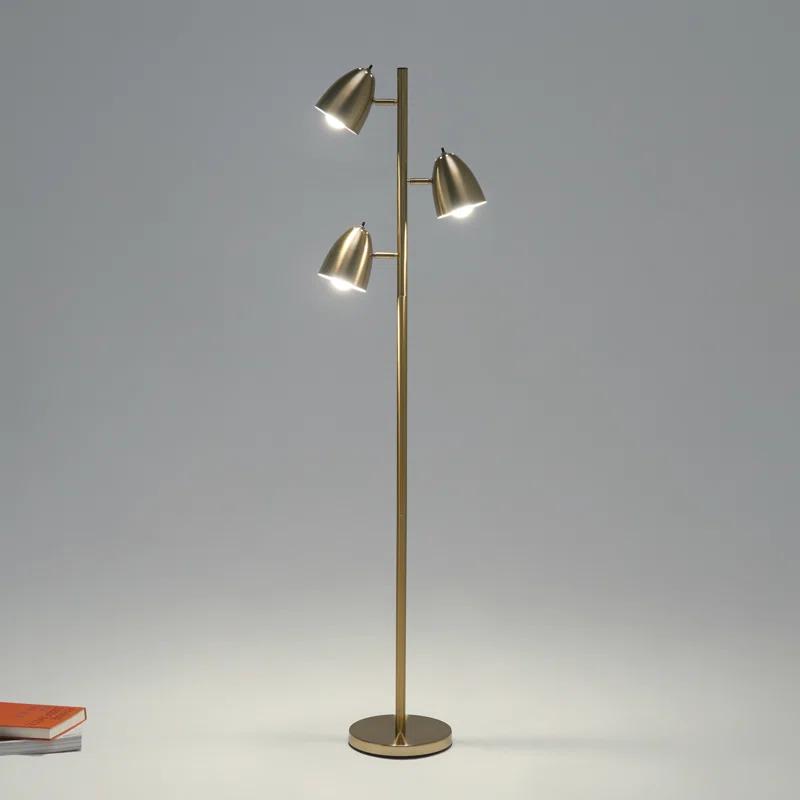 Brightech Jacob 64" Modern 3-Light Adjustable LED Floor Lamp with Gold Brass Finish and Metal Cone Shades, Bulbs Included