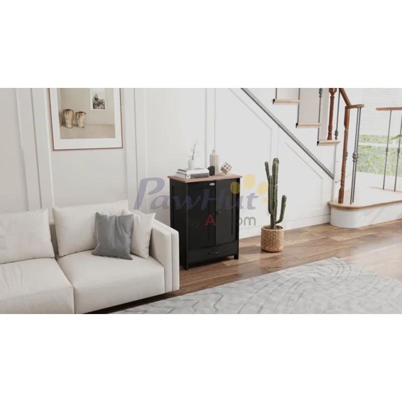 Pawhut Dog Feeding Station, Dog Food Storage Cabinet With Hidden Dog Bowls, Adjustable Panel, Hooks For Medium Sized Dogs