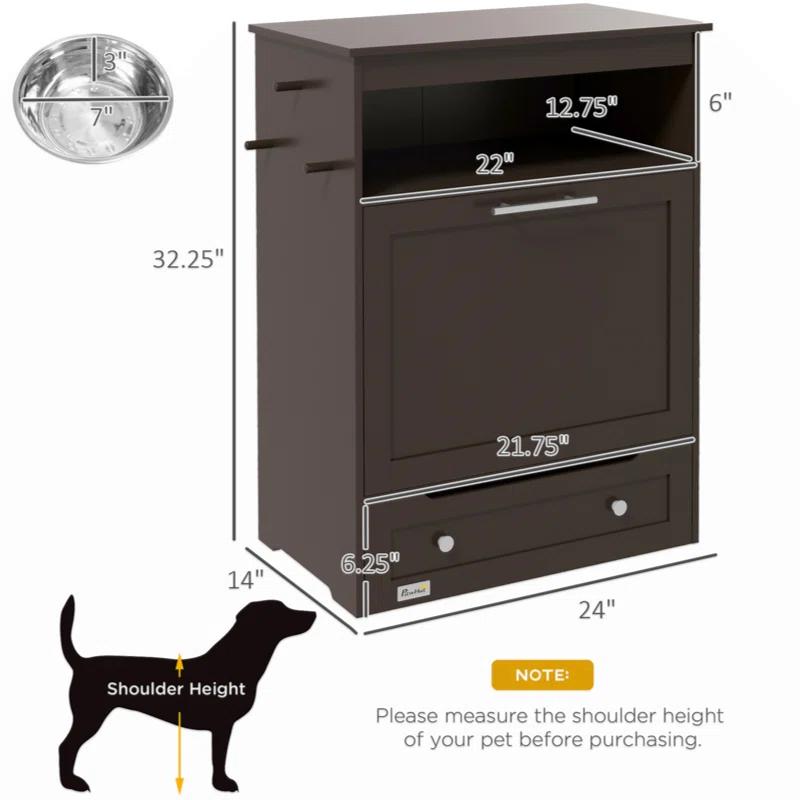 Lark Manor™ Buellton Pawhut Pet Feeder Station, Storage Cabinet Dog Food Storage Container With Raised Dog Bowls And Hanger