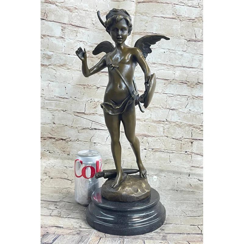 Trinx Kaleeya Signed Bronze Statue Cupid Cherub Sculpture On Marble Base Art Deco Sale