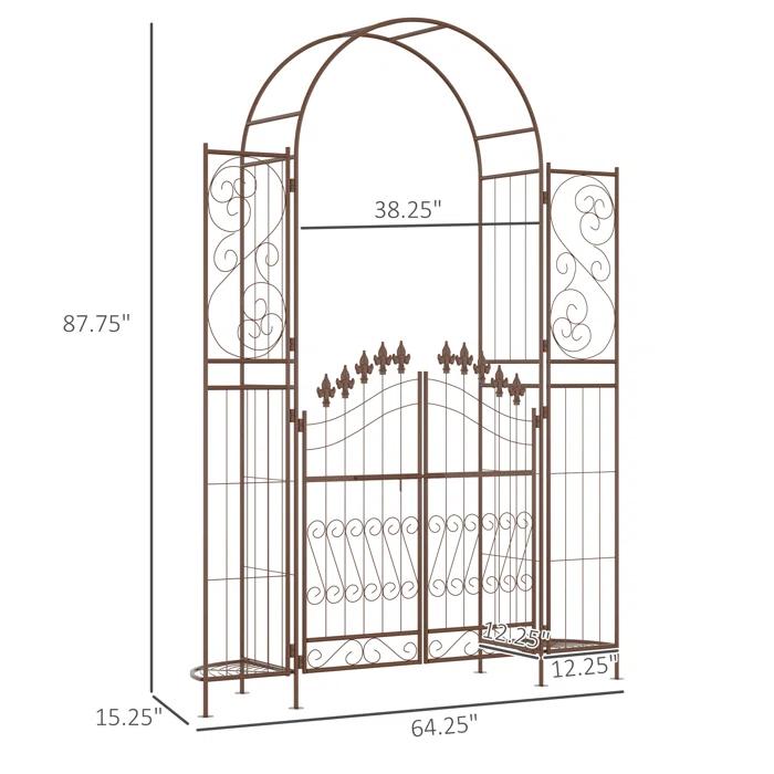 Outsunny 54.25'' W x 15.25'' D Metal Arbor with Gate in Brown